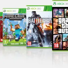 Okładki gier na Xbox 360: NBA 2K14, Minecraft, Battlefield 4, Grand Theft Auto V. Dowiedz się, jak pobrać gry na Xboxa 360.