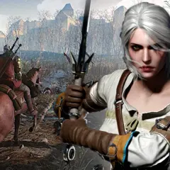 Ciri z mieczem w dłoni, w tle Geralt na koniu. Spekulacje o wiedźmin 4 wymagania.
