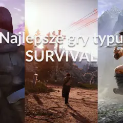 Trzy sceny z gier survival multiplayer: postać w zimowym krajobrazie, człowiek biegnący przez pustkowie i wojownik z mieczem.
