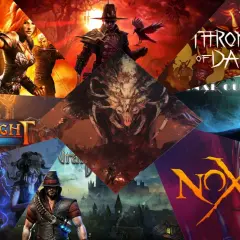 Kolaż z grafikami z gier podobnych do Diablo: Torchlight II, Path of Exile, Nox, Throne of Darkness i innych.