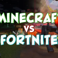 Minecraft kontra Fortnite – starcie dwóch najpopularniejszych gier na świecie. Zombiaki i szkielety z Minecrafta mierzą się z postacią z Fortnite.