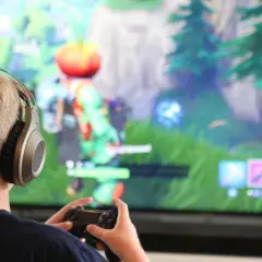 Chłopiec w słuchawkach gra w Fortnite na konsoli. Chcesz wiedzieć, jak zainstalować Fortnite?