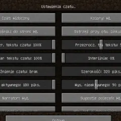 Ustawienia czatu w Minecraft. Aby wyłączyć narratora, znajdź opcję "Narrator: Wył." i kliknij.