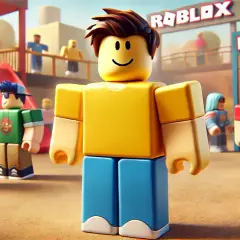 Postacie z Roblox na placu zabaw. Jeden z nich, żółty noob, stoi na pierwszym planie.