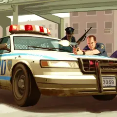 Policjanci z LCPD w akcji, gotowi do strzału. Może szukają sposobu na **GTA 4 kody**?