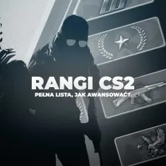 Rangi CS2: pełna lista i porady, jak awansować. Widoczni gracze w taktycznych pozach, w tle ikony rang z bronią.