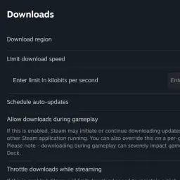 Ustawienia pobierania na Steam. Zmień region pobierania i wyłącz limit prędkości, by przyśpieszyć pobieranie na Steam.