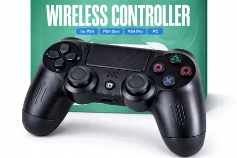 Czarny kontroler bezprzewodowy, kompatybilny z PS4, PS4 Slim, PS4 Pro i PC. Dowiedz się, jak podłączyć pada PS4 do PC.