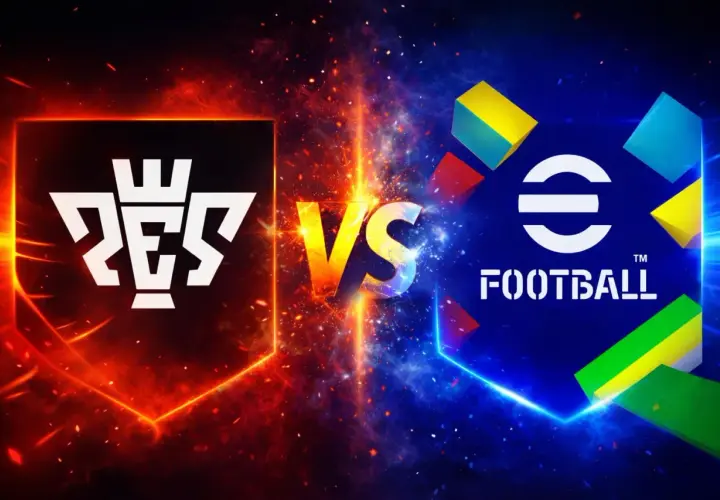 Logo PES kontra eFootball. Dwa światy piłkarskich gier w starciu.