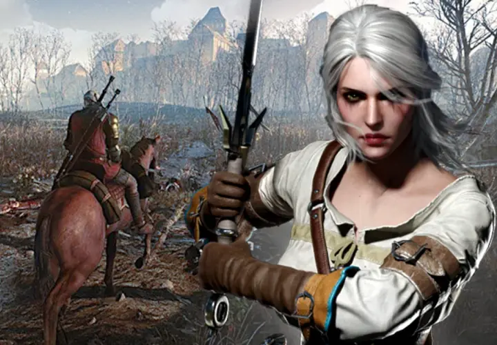 Ciri z mieczem w dłoni, w tle Geralt na koniu. Spekulacje o wiedźmin 4 wymagania.