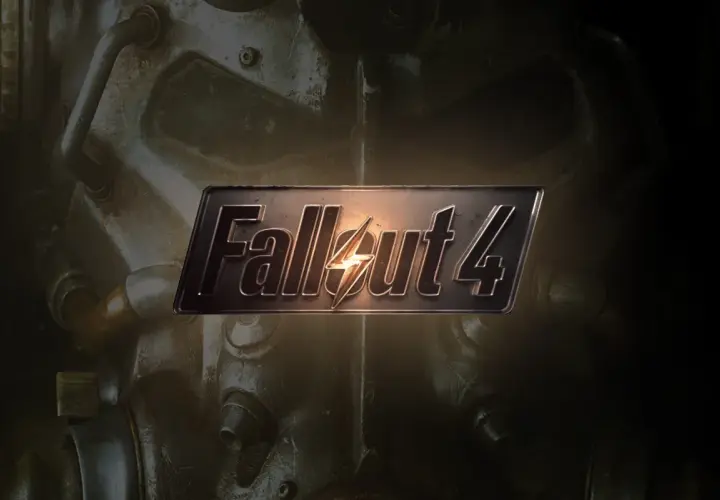 Logo Fallout 4 na tle pancerza. Sprawdź, czy Twój sprzęt spełnia fallout 4 wymagania, by przetrwać w postapokaliptycznym świecie.