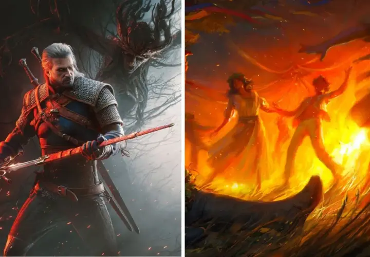 Geralt z Rivii gotowy do walki z potworem, a obok taniec przy ognisku. Zapowiedź wiedźmin 3 nowy dodatek.