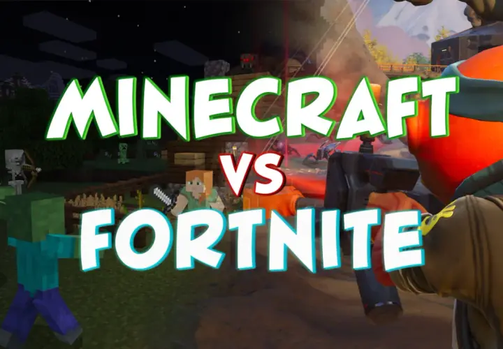 Minecraft kontra Fortnite – starcie dwóch najpopularniejszych gier na świecie. Zombiaki i szkielety z Minecrafta mierzą się z postacią z Fortnite.