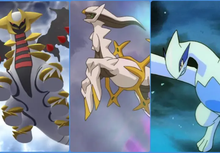 Giratina, Arceus i Lugia – najsilniejsze pokemony, gotowe do walki.
