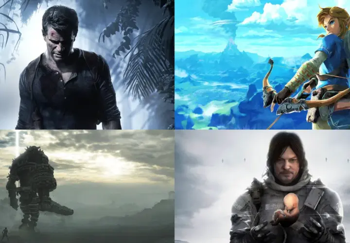 Nate Drake, Link, a giant colossus i Sam Porter Bridges – bohaterowie kultowych gry przygodowe.
