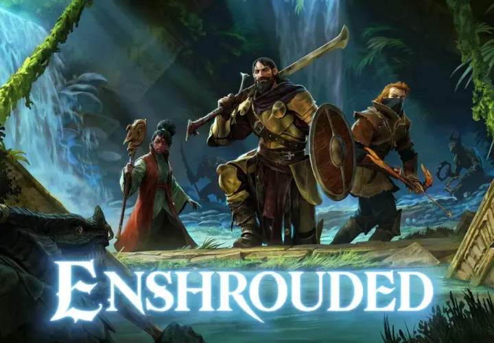 Enshrouded: trzej bohaterowie, wojownik, łucznik i czarodziejka, przygotowują się do walki w mistycznej dżungli.