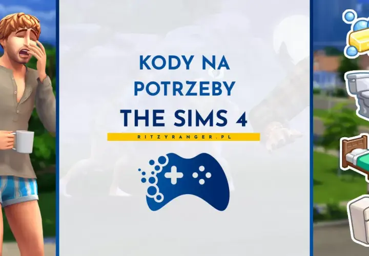 Kody na potrzeby The Sims 4. Zmęczony Sim z kubkiem kawy i ikony potrzeb: higiena, toaleta, sen, lodówka.