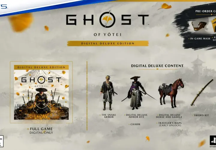 Ghost of Yōtei PC Digital Deluxe Edition: zbroja, koń, mapa, maska i zestaw awatarów.