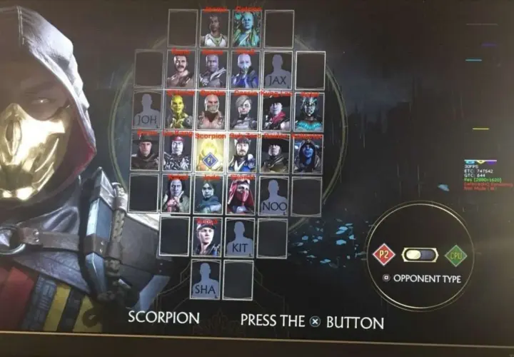Wybór postaci w Mortal Kombat 11: Scorpion, Sub-Zero, Jax, Kitana i inni wojownicy czekają na walkę.