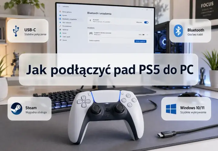 Jak podłączyć pad PS5 do PC przez USB-C lub Bluetooth. Instrukcja dla Windows 10/11 i Steam.
