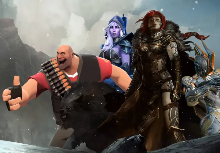 Postacie z gier, w tym Heavy z Team Fortress 2, sugerują, że warto szukać darmowych gier na Steam.
