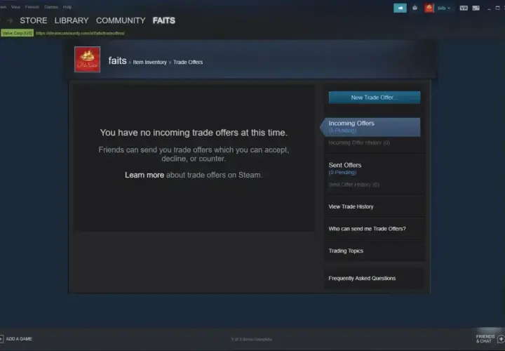 Na Steamie, gdzie jest trade link? Brak ofert wymiany, ale można je wysłać lub zobaczyć historię.