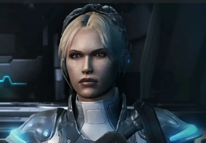 Zimna wojowniczka w zbroi, gotowa do walki w Starcraft 3.