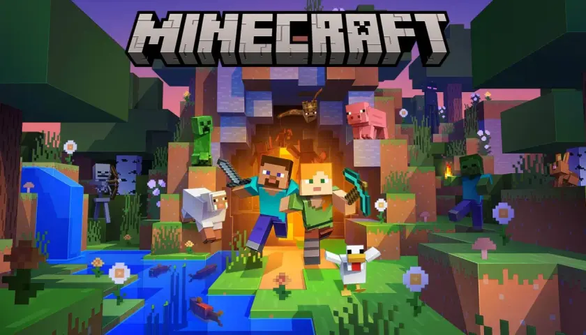 Steve i Alex w świecie Minecraft, otoczeni przez moby. Jaka jest najnowsza wersja Minecraft?