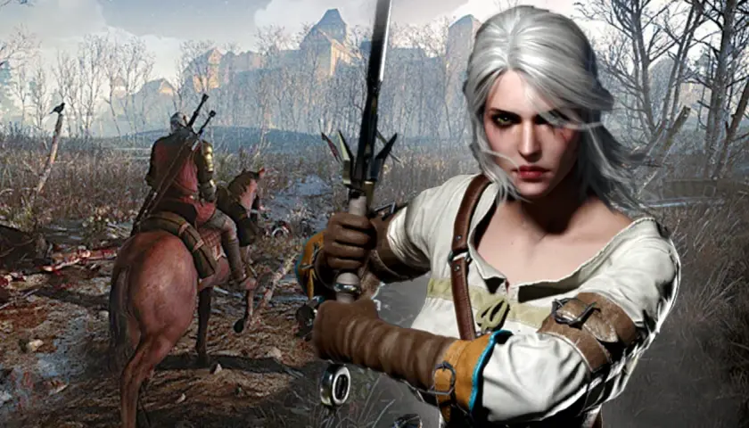 Ciri z mieczem w dłoni, w tle Geralt na koniu. Spekulacje o wiedźmin 4 wymagania.