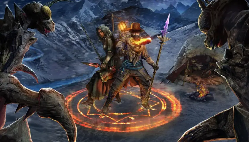 Dwóch bohaterów w magicznym kręgu, otoczonych przez potwory. To właśnie jest esencja gry rpg co to.