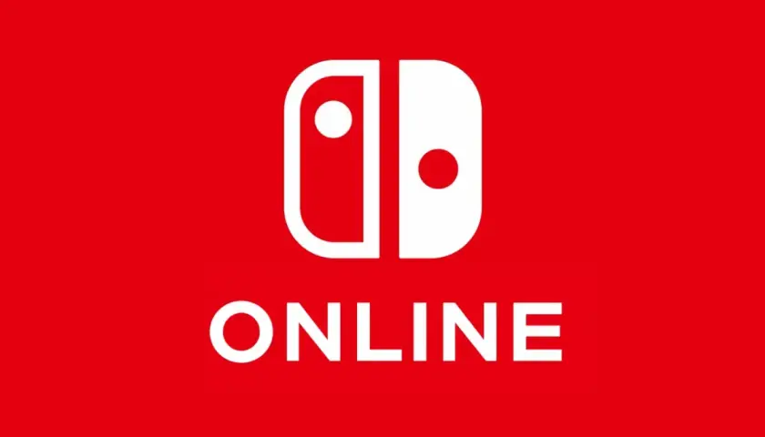 Białe logo Nintendo Switch Online na czerwonym tle. Ikona symbolizuje dwa Joy-Cony, a pod nią napis "ONLINE".