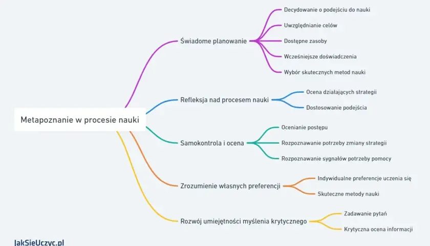 Metapoznanie w procesie nauki to świadome planowanie, refleksja, samokontrola, zrozumienie preferencji i rozwój myślenia krytycznego.