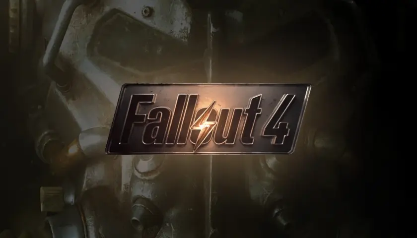Logo Fallout 4 na tle pancerza. Sprawdź, czy Twój sprzęt spełnia fallout 4 wymagania, by przetrwać w postapokaliptycznym świecie.