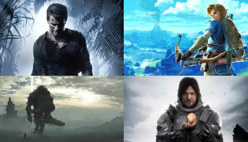 Nate Drake, Link, a giant colossus i Sam Porter Bridges – bohaterowie kultowych gry przygodowe.