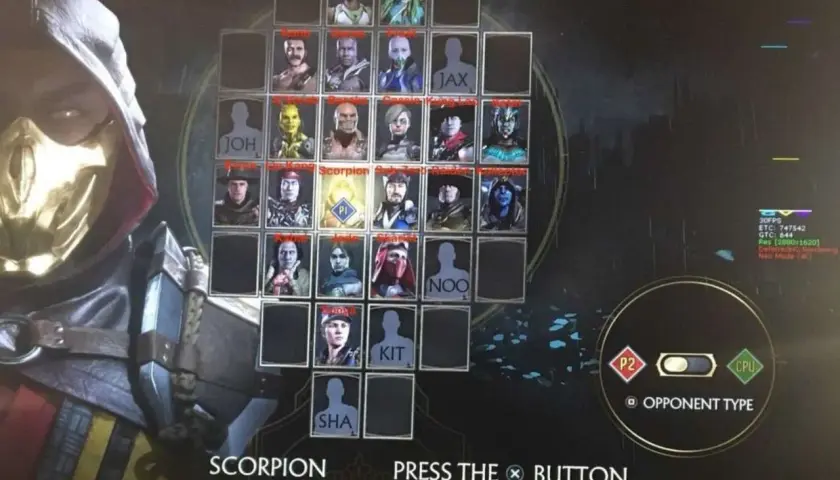 Wybór postaci w Mortal Kombat 11: Scorpion, Sub-Zero, Jax, Kitana i inni wojownicy czekają na walkę.