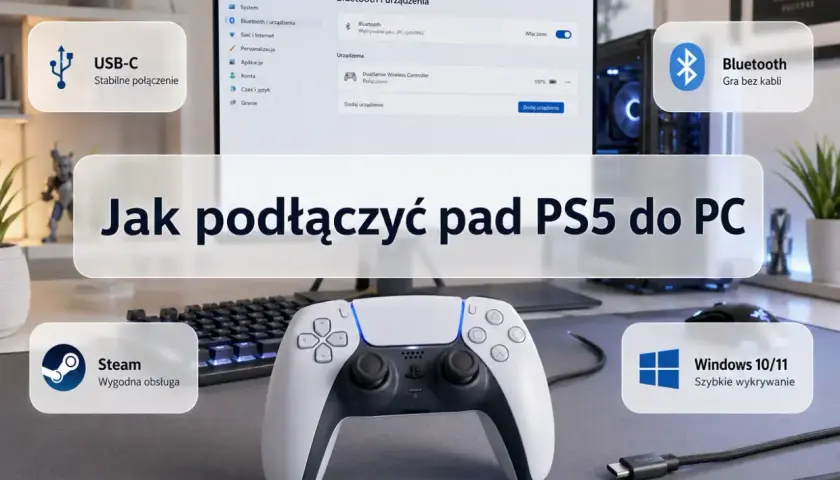 Jak podłączyć pad PS5 do PC przez USB-C lub Bluetooth. Instrukcja dla Windows 10/11 i Steam.