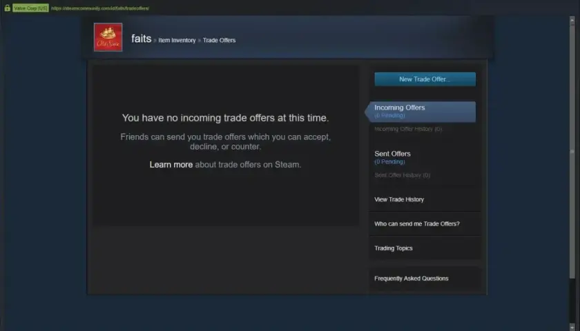 Na Steamie, gdzie jest trade link? Brak ofert wymiany, ale można je wysłać lub zobaczyć historię.