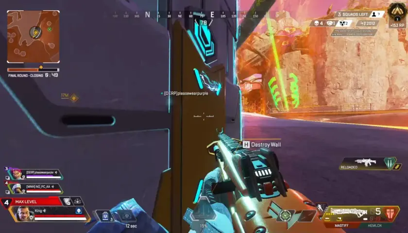 Gracz w Apex Legends przygotowuje się do zniszczenia ściany w ostatniej rundzie.