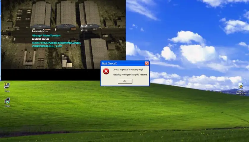 Błąd DirectX w grze Call of Duty 4. Gra wyświetla komunikat o krytycznym błędzie DirectX, uniemożliwiając dalszą rozgrywkę.