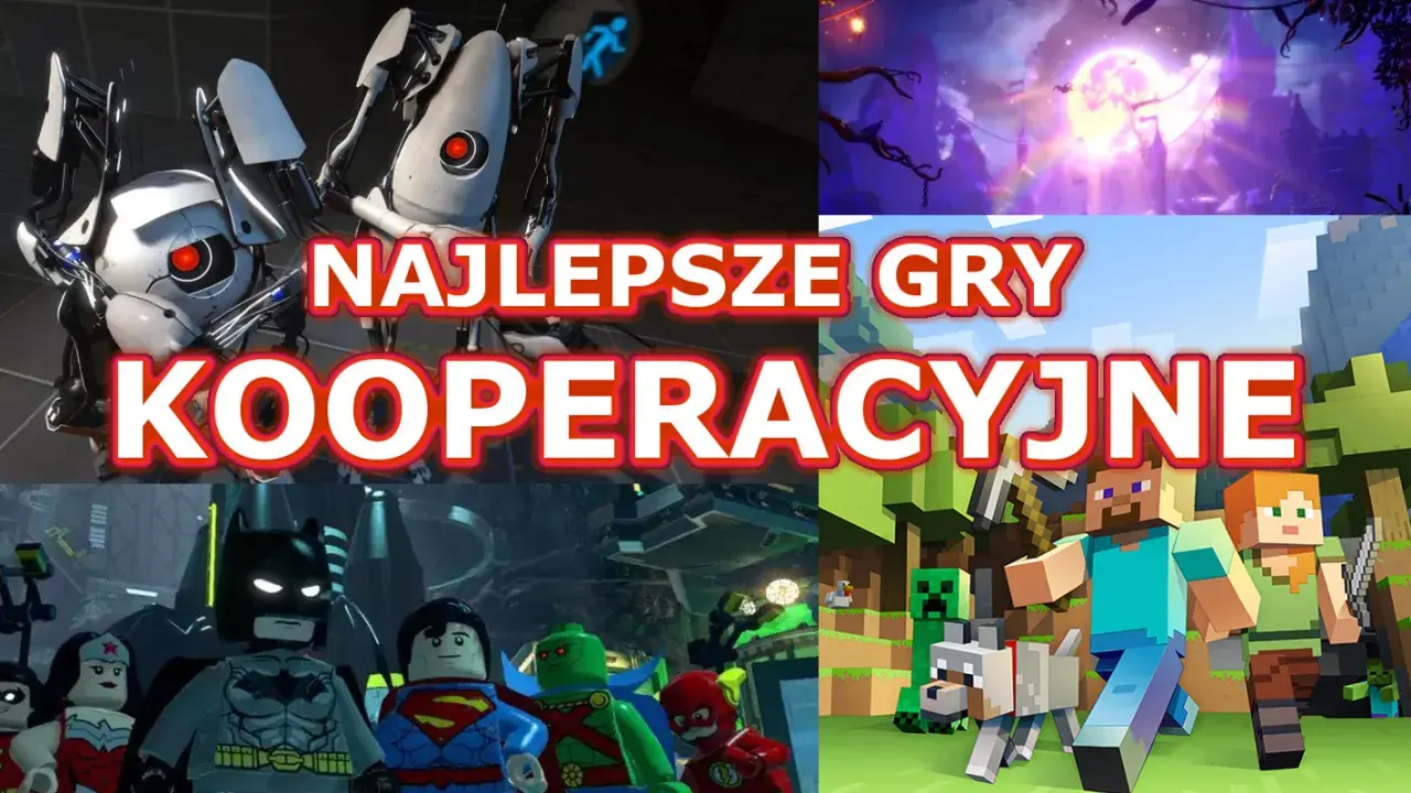 Najlepsze gry kooperacyjne: GLaDOS z Portal 2, bohaterowie LEGO, postacie z Minecrafta i mroczna kraina.