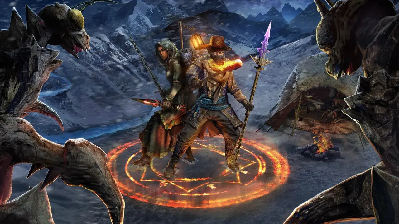 Dwóch bohaterów w magicznym kręgu, otoczonych przez potwory. To właśnie jest esencja gry rpg co to.