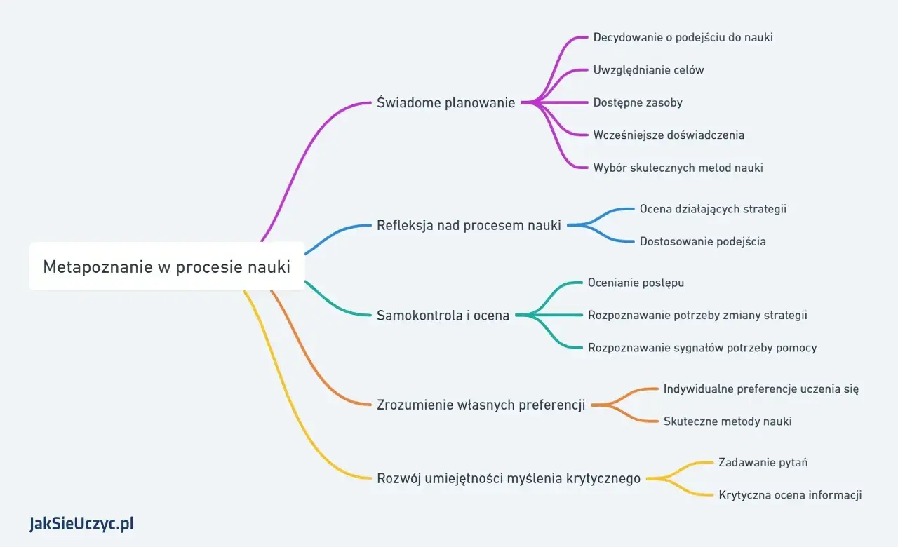 Metapoznanie w procesie nauki to świadome planowanie, refleksja, samokontrola, zrozumienie preferencji i rozwój myślenia krytycznego.