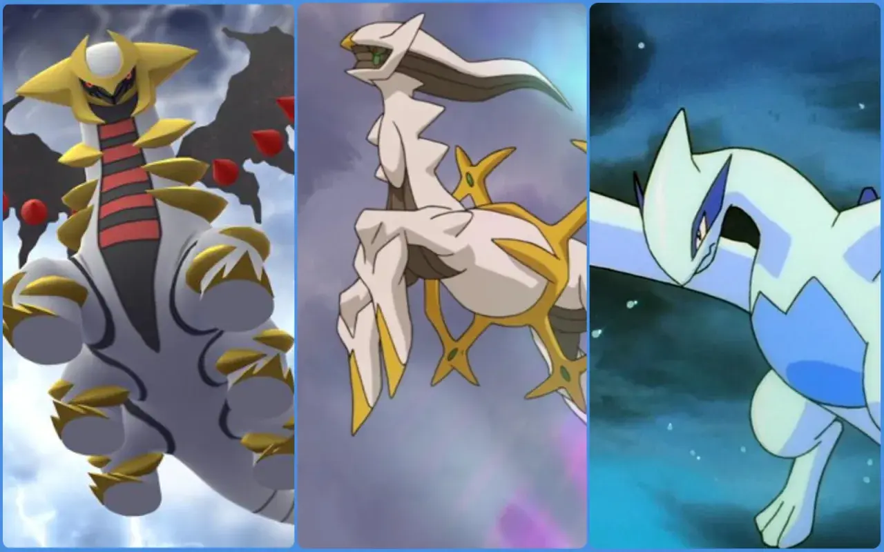 Giratina, Arceus i Lugia – najsilniejsze pokemony, gotowe do walki.