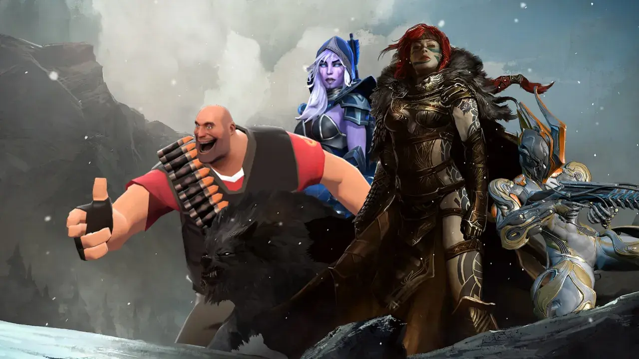 Postacie z gier, w tym Heavy z Team Fortress 2, sugerują, że warto szukać darmowych gier na Steam.
