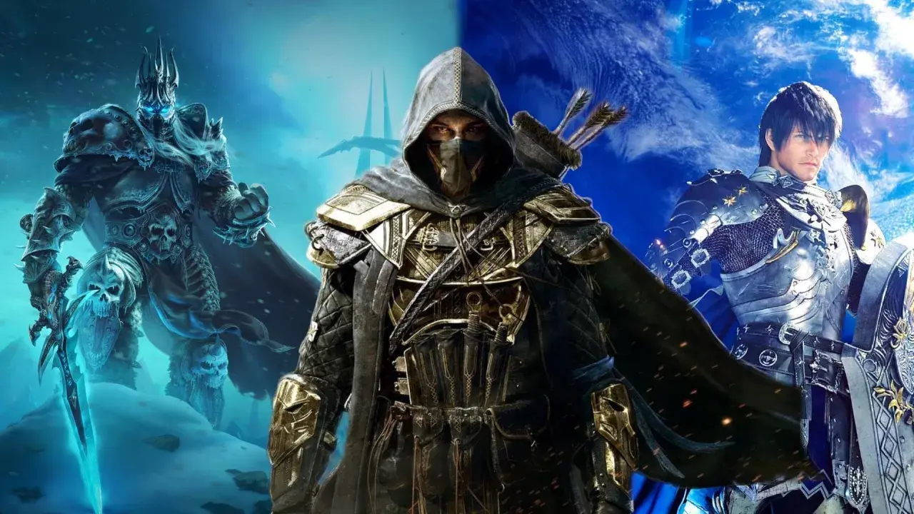 Trzech bohaterów z gier mmorpg: mroczny władca z lodowym mieczem, tajemniczy łucznik w kapturze i rycerz w lśniącej zbroi.