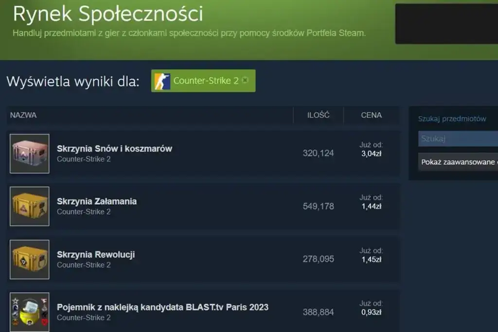 Rynek Społeczności Steam grafika