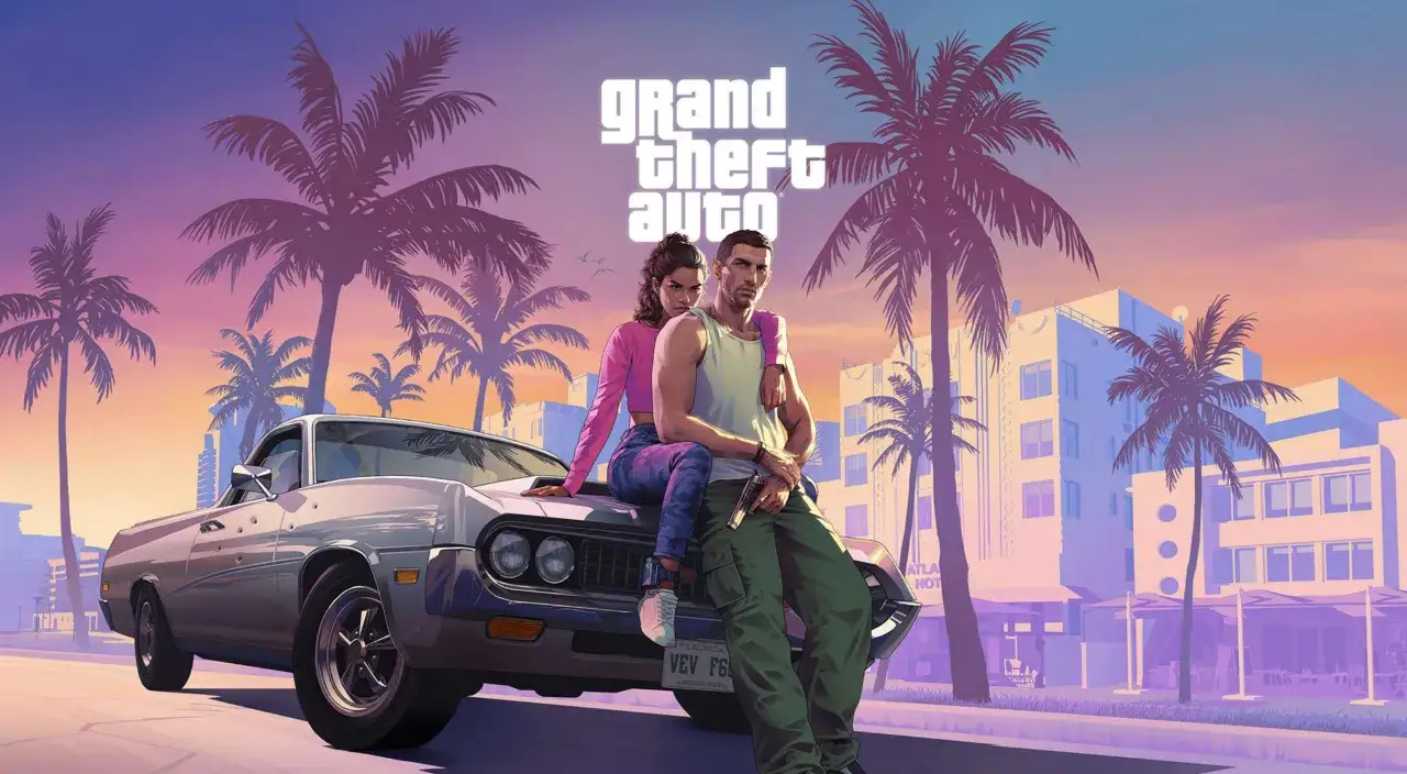 Para dowódców z GTA 6, siedzących na samochodzie, z palmami i budynkami w tle. Zastanawiasz się, ile będzie kosztować GTA 6?