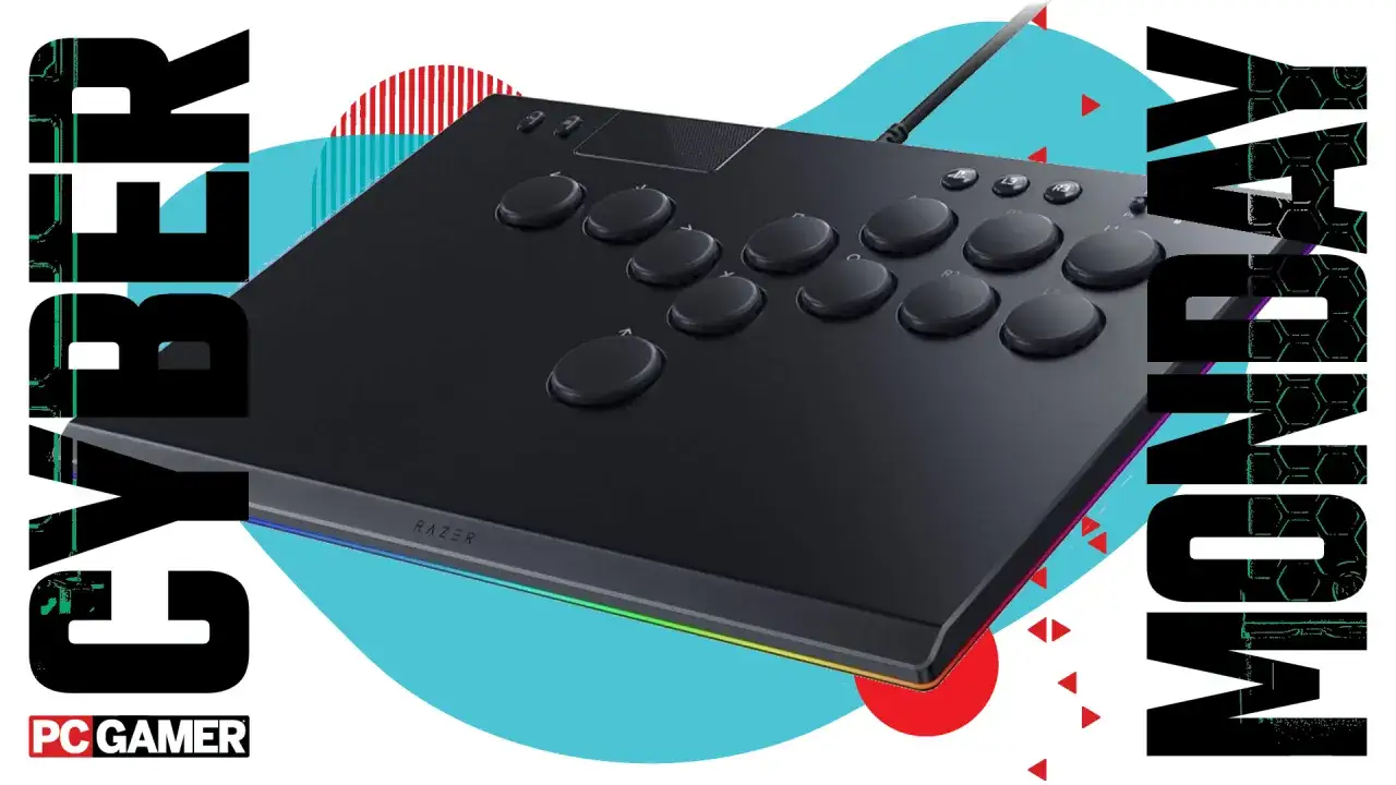 Czarny kontroler do gier z przyciskami, idealny do gier na pada. Cyber Monday z PC Gamer.