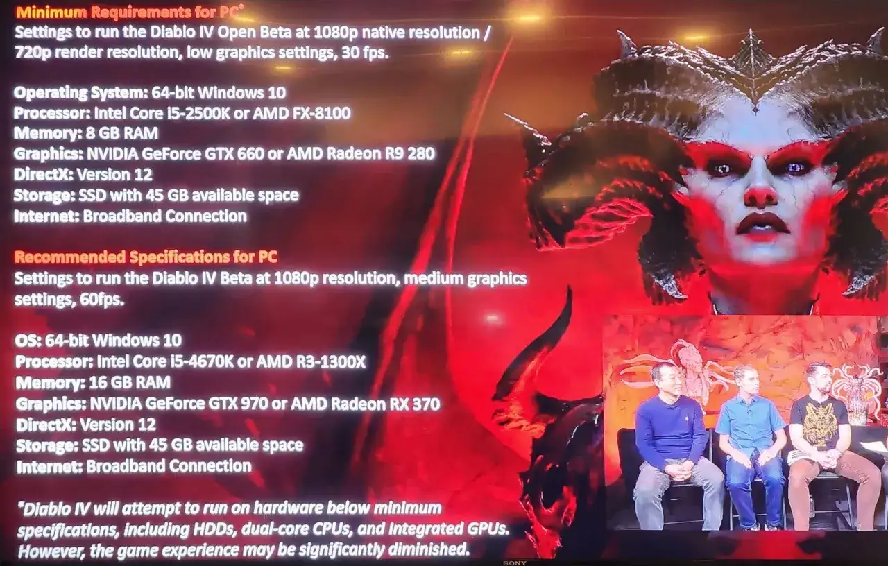 Diablo 4 wymagania: minimalne i rekomendowane specyfikacje PC do gry w rozdzielczości 1080p. Na ekranie widnieje demoniczna postać.