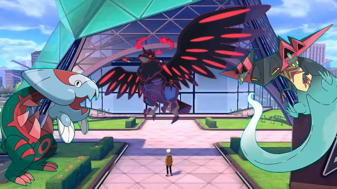 Trzy potężne Pokemony: Corviknight, Dragapult i Dracovish, gotowe do walki. To najsilniejsze Pokemony!